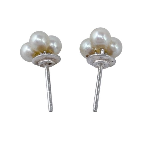 Estate Sterling Silver 925 Triplet Pearl Stud Earrings - Picture 5 of 9
